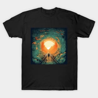 Tunnel of Love, Ukraine cartoon sunset illustration T-Shirt